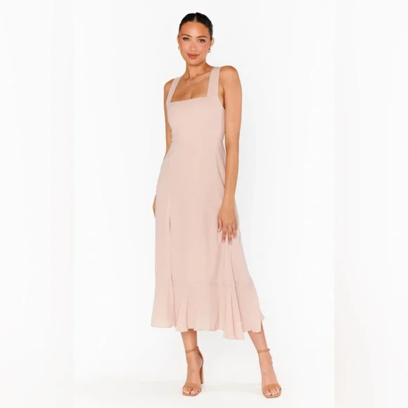 Show Me Your Mumu: Claire Midi Dress in Emerald Chiffon, Luxe Satin, and Crisp